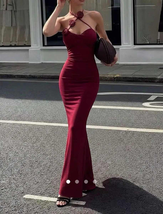 Backless Fishtail Dress // Burgundy