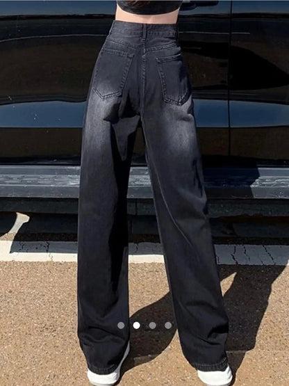 High Waist Straight Leg Jeans // Black