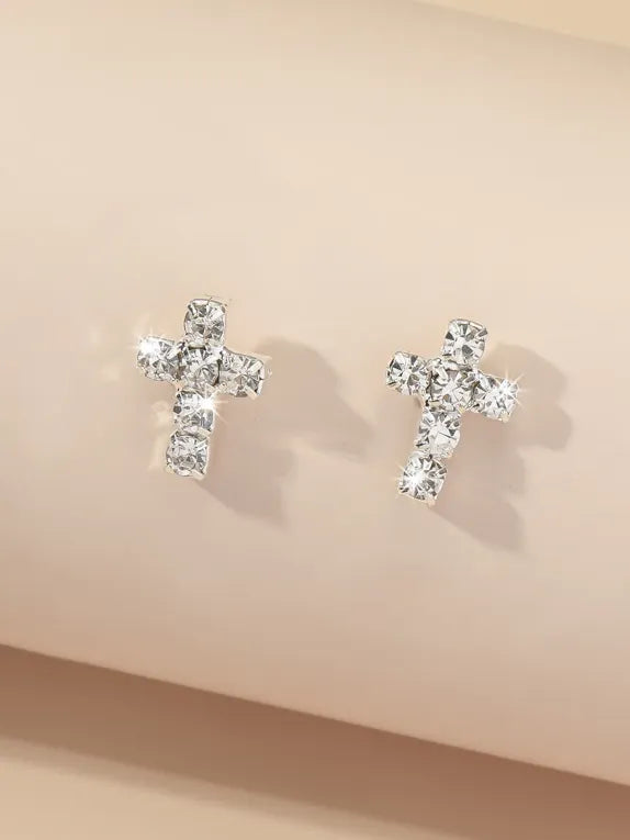 NEWME Cross Stud Earrings // Silver