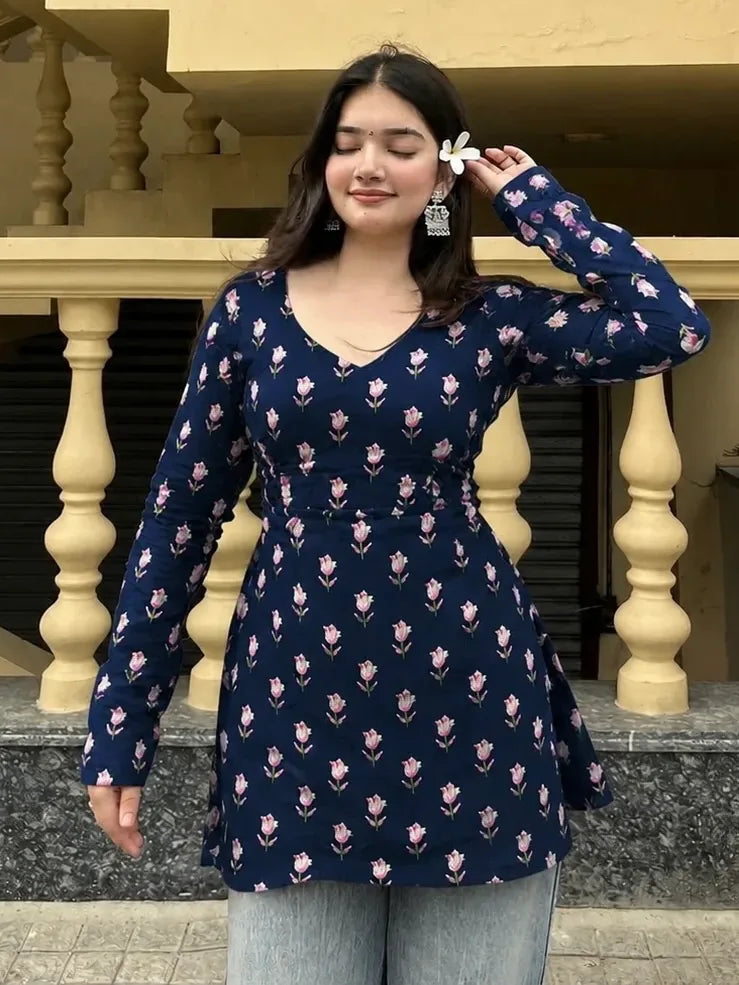 Lotus Blue // Short Kurti (100% Cotton)