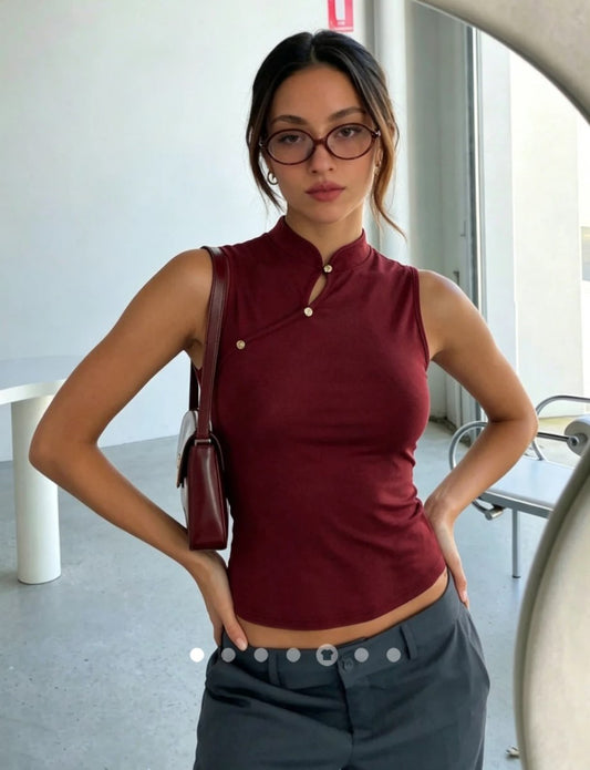 Button Tank Top // Burgundy