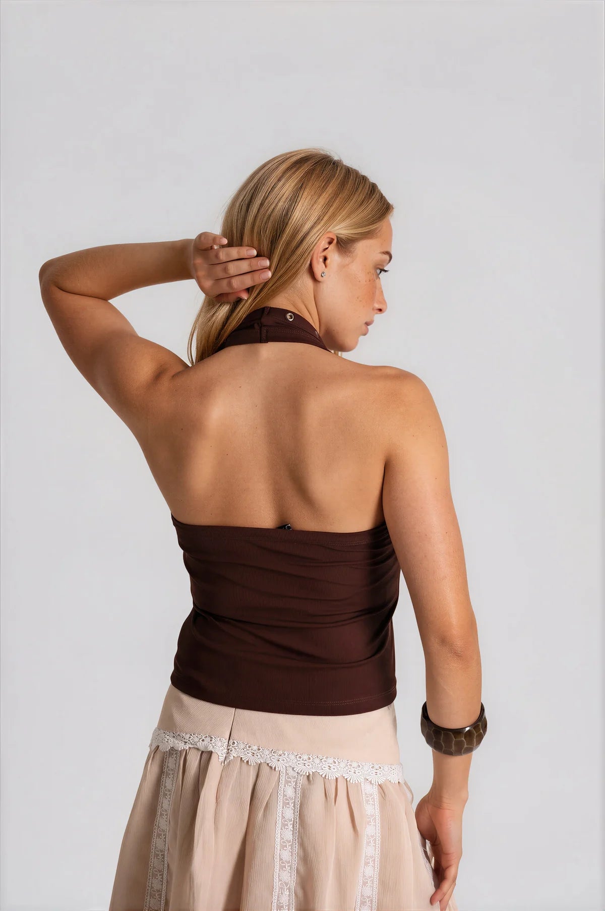 Eyelets Halter Neck Top // Brown