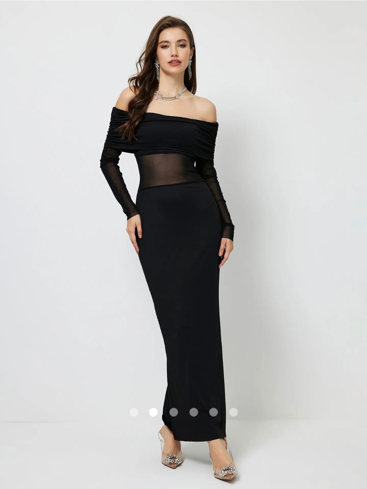 Off-Shoulder Sheer Dress // Black