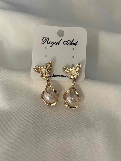 Butterfly Pearl Earrings // Rose Gold