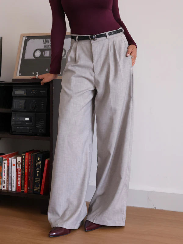 Belted Wide Leg Korean Pant // Oat Milk