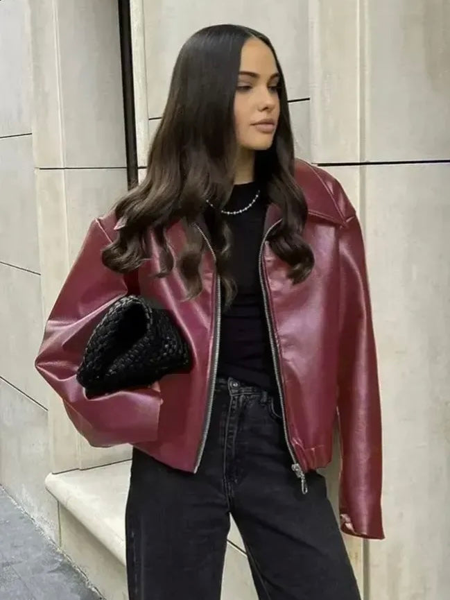 Faux Bomber Jacket // Burgundy