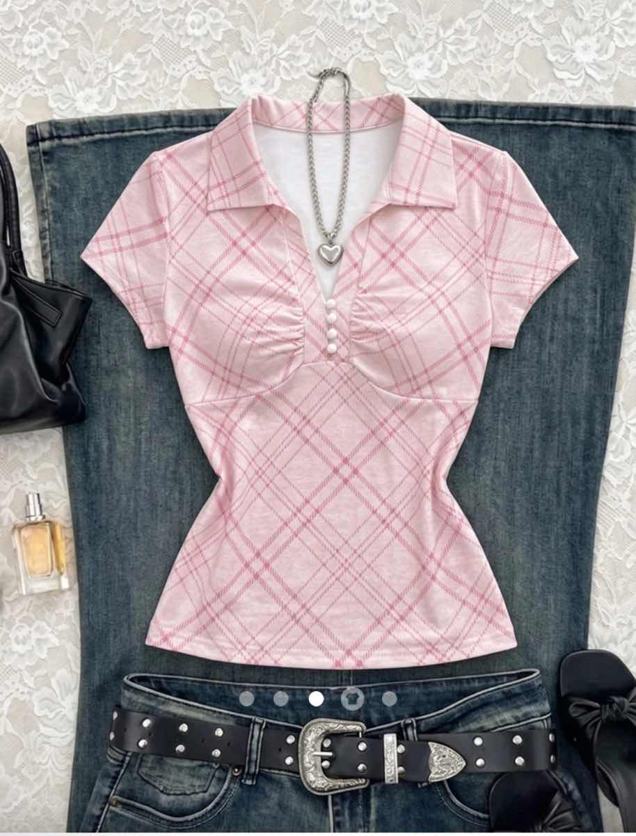 Gathered Half Placket T-Shirt // Pink