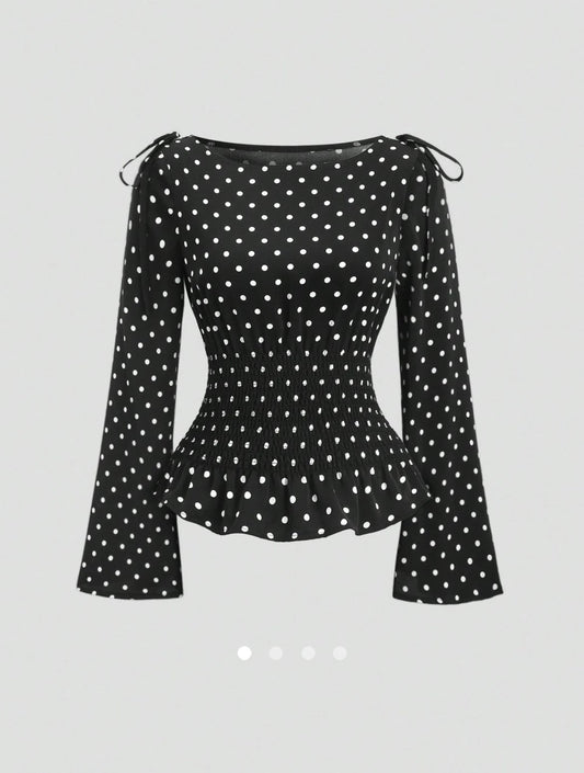 Polka Dot Peplum Top // Black