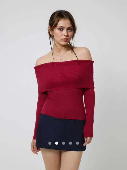 Off Shoulder Knit Top // Red
