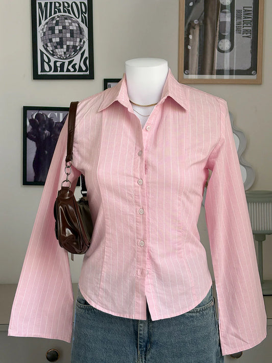 Soft Pink // Striped Flared Sleeve Shirt
