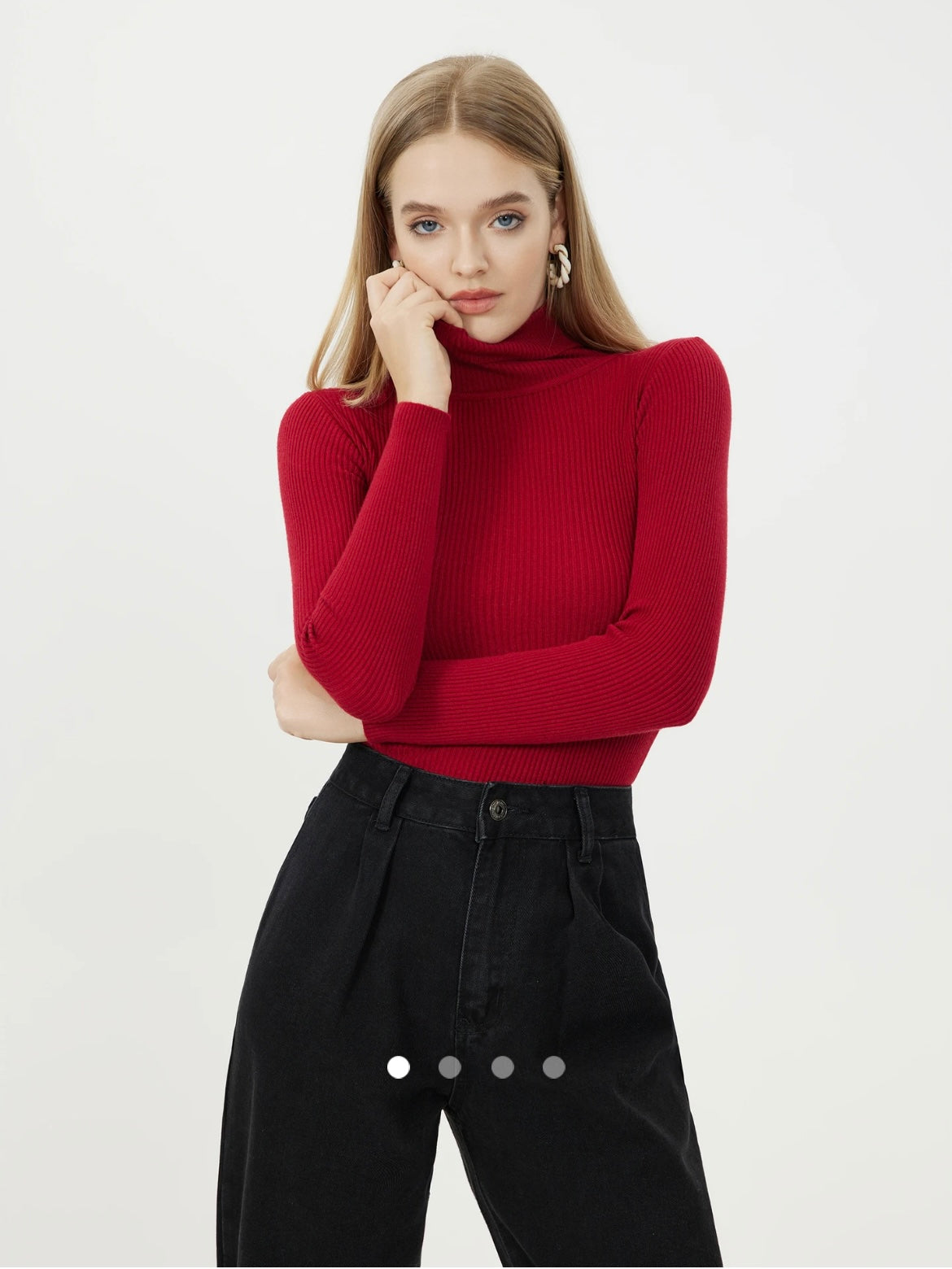 Turtle Neck Knit Top // Red