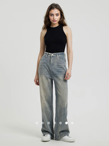 High Waist Straight Leg Jeans // Green
