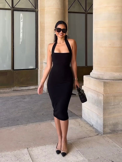 Halter Neck Midi Dress // Black