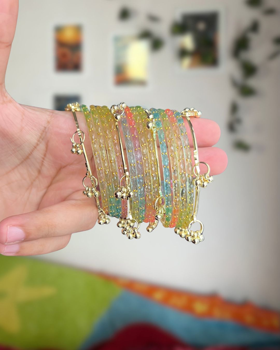 Multi Color // Rain Drop 12 Bangles + 4 Ghungroo Set