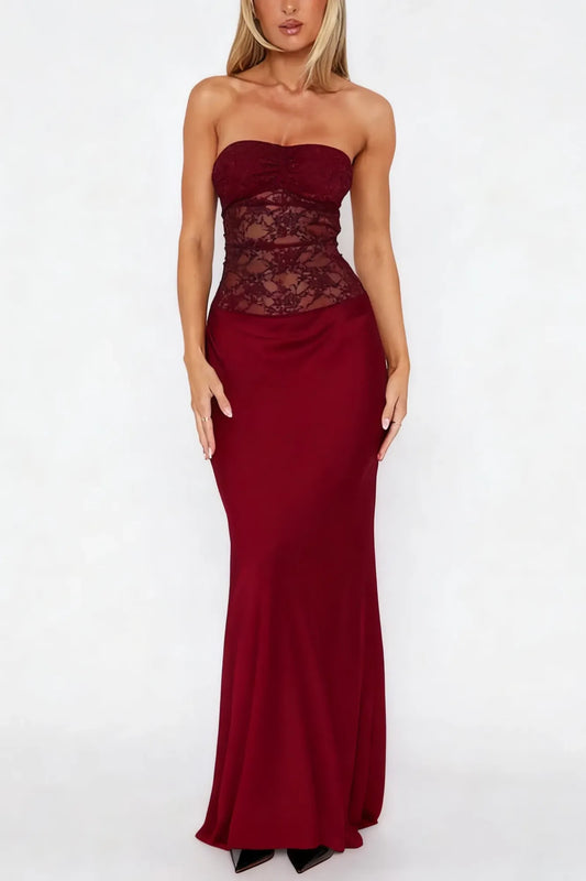 Tube Lace Maxi Dress // Burgundy