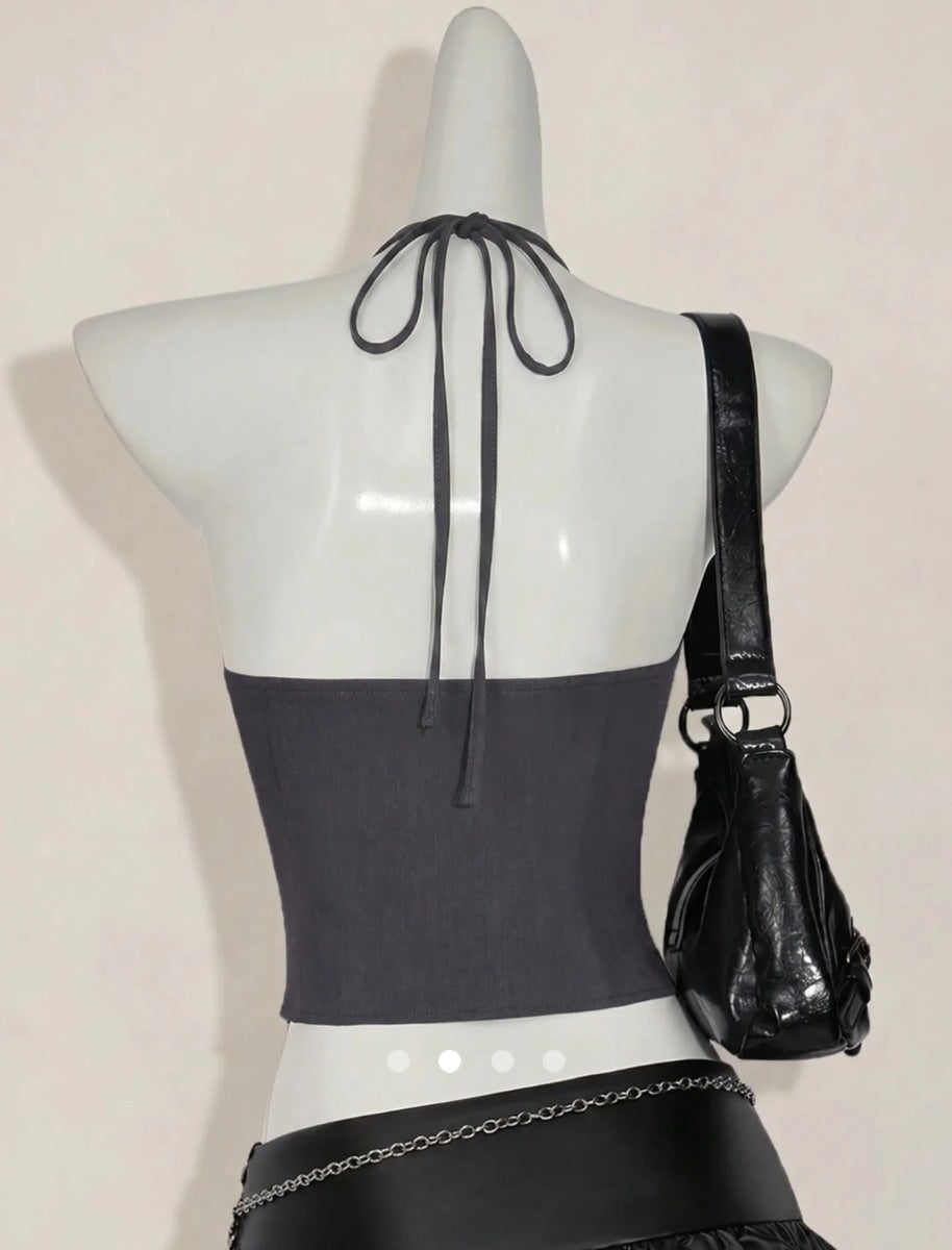 Patchwork Halter Top // Grey