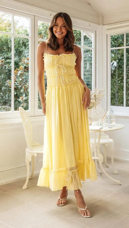 Solid Gathered Maxi Dress // Butter Yellow