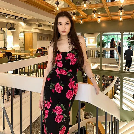 Floral Slip Dress // Black