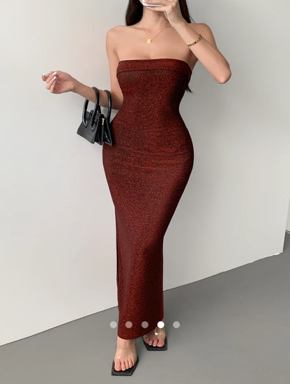 Shimmer Tube Dress // Burgundy