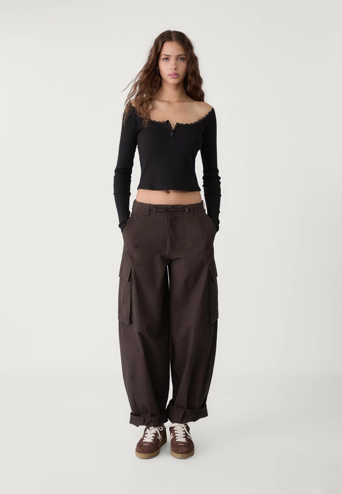 Polo Lace Trim Rib Top // Black