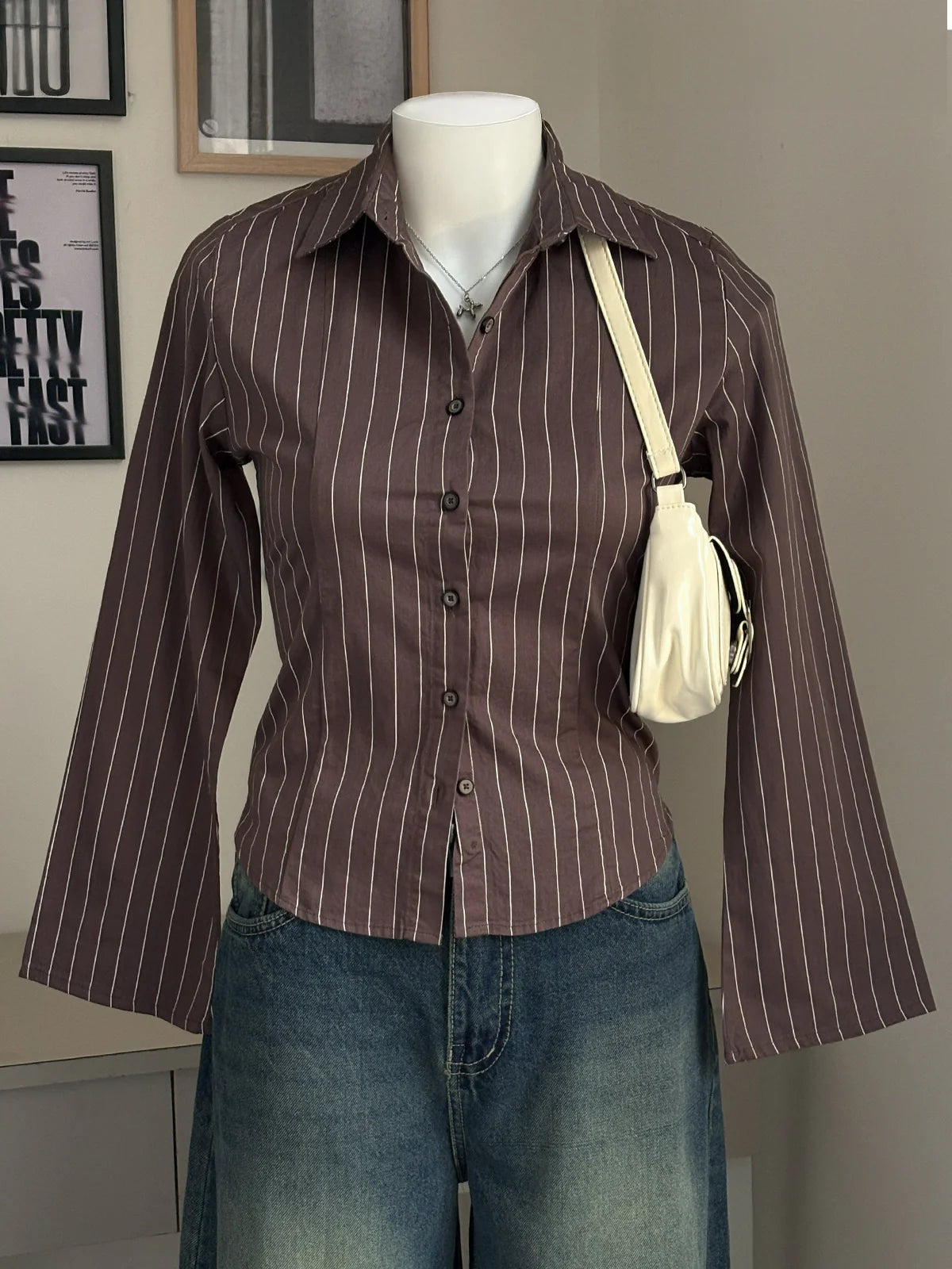 Cocoa Brown // Striped Flared Sleeve Shirt
