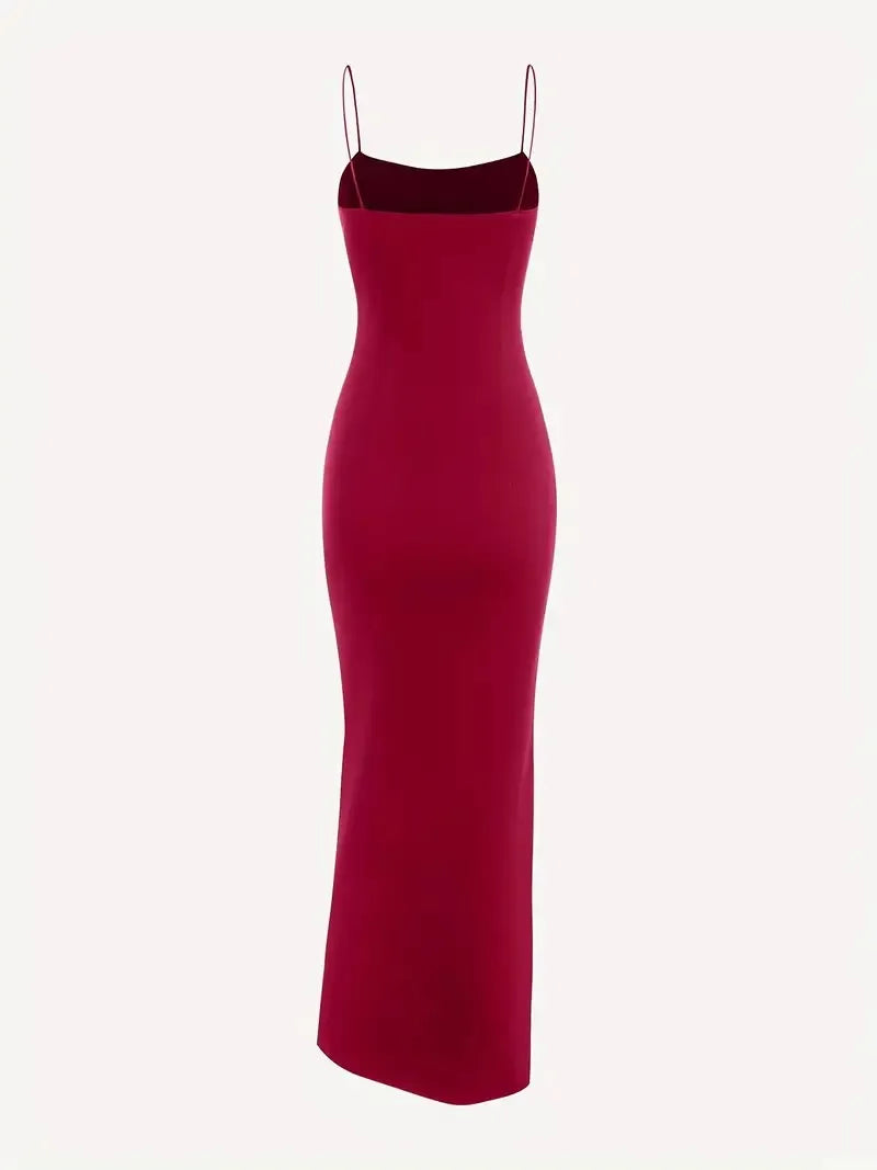 Square Neck Slit Maxi Dress // Red