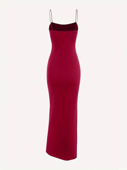 Square Neck Slit Maxi Dress // Red