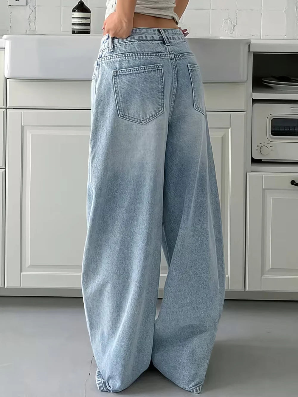 80s Ice Blue // Washed Super Wide Leg Jeans