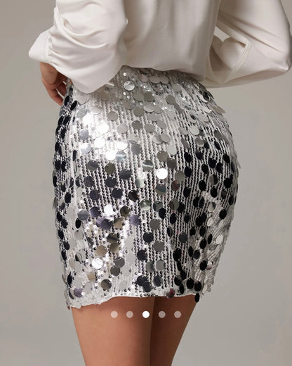 Sequinned Straight Skirt // Silver
