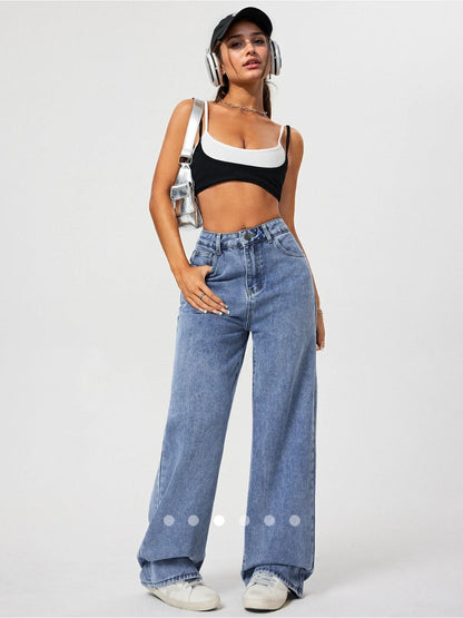 High Waist Straight Leg Jeans // Light Blue