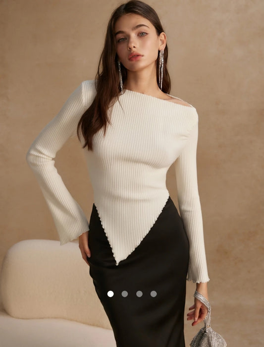 Asym One Shoulder Top // Beige