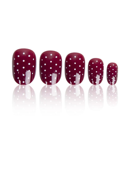 Polka Dot Artificial Nails // Burgundy
