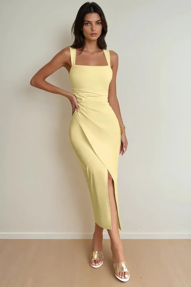 Square Neck Dress // Yellow
