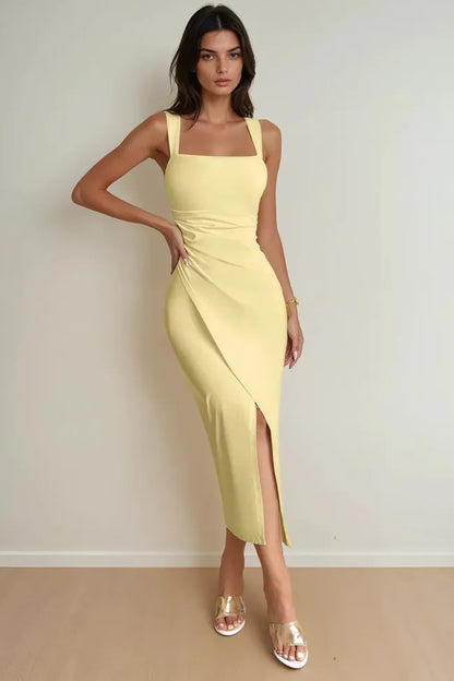 Square Neck Dress // Yellow