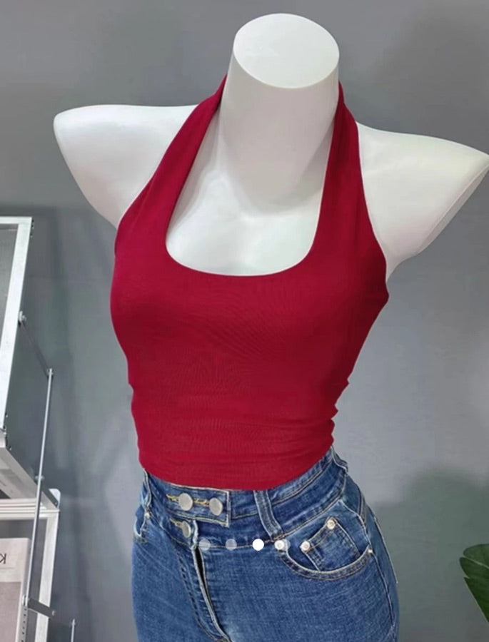 Padded Halter Neck Top // Burgundy