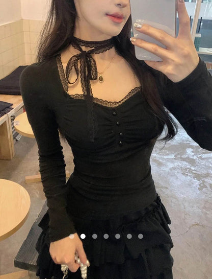 Lace Top with Choker  // Black
