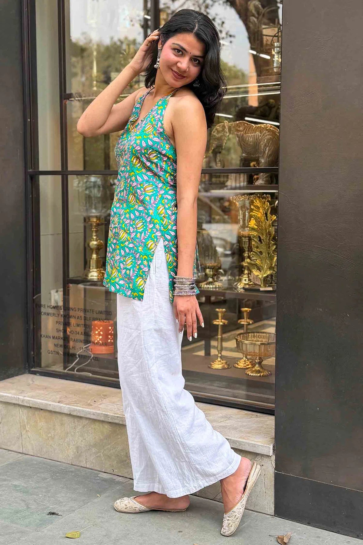 Jalebi Halter Neck Short Kurti // Green
