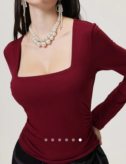 Gathered Square Neck Top // Burgundy