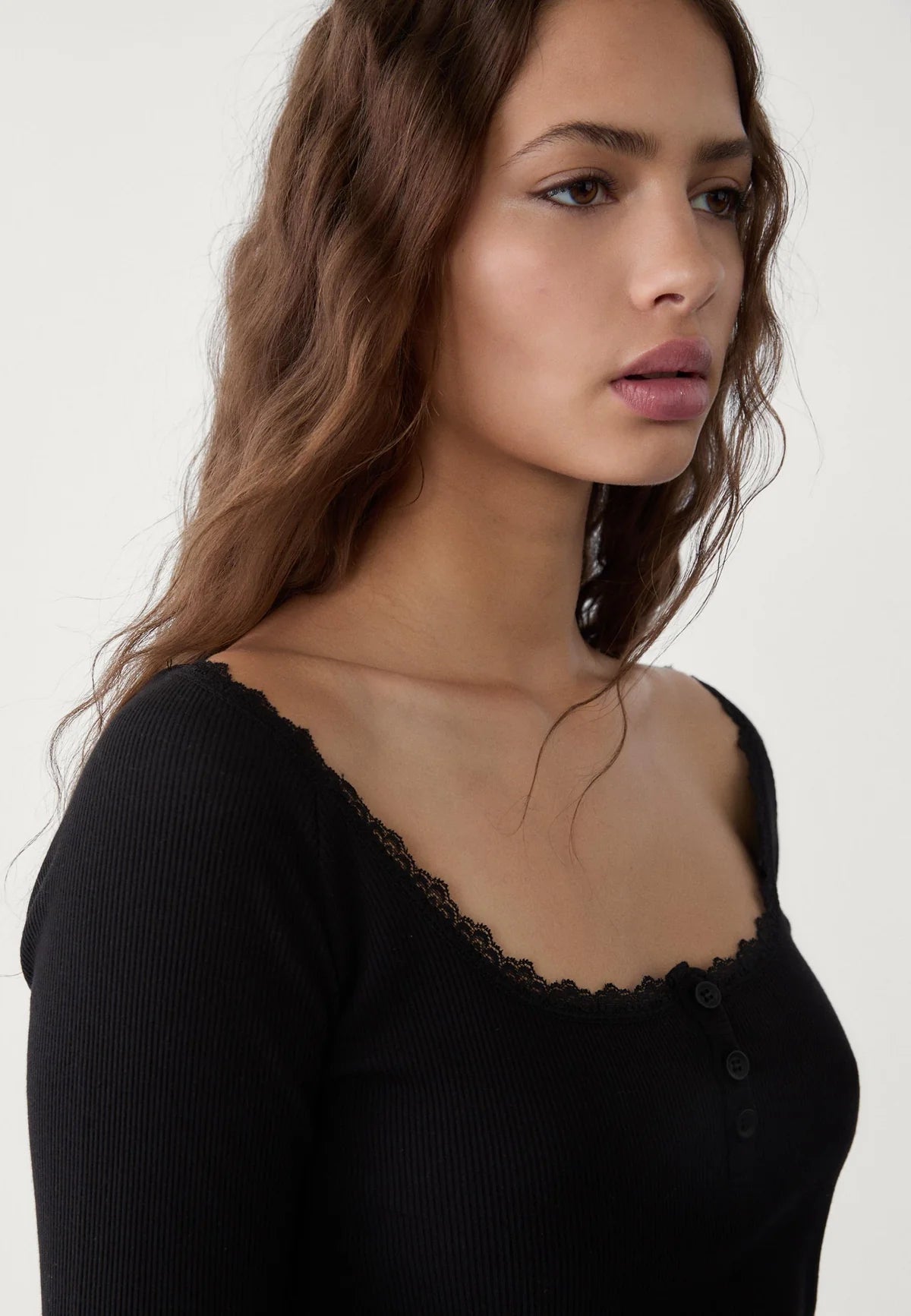 Polo Lace Trim Rib Top // Black