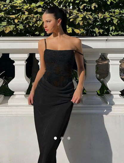 Lace Trimmed Dress // Black