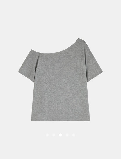 Y2K One Shoulder Tee // Grey-Blue