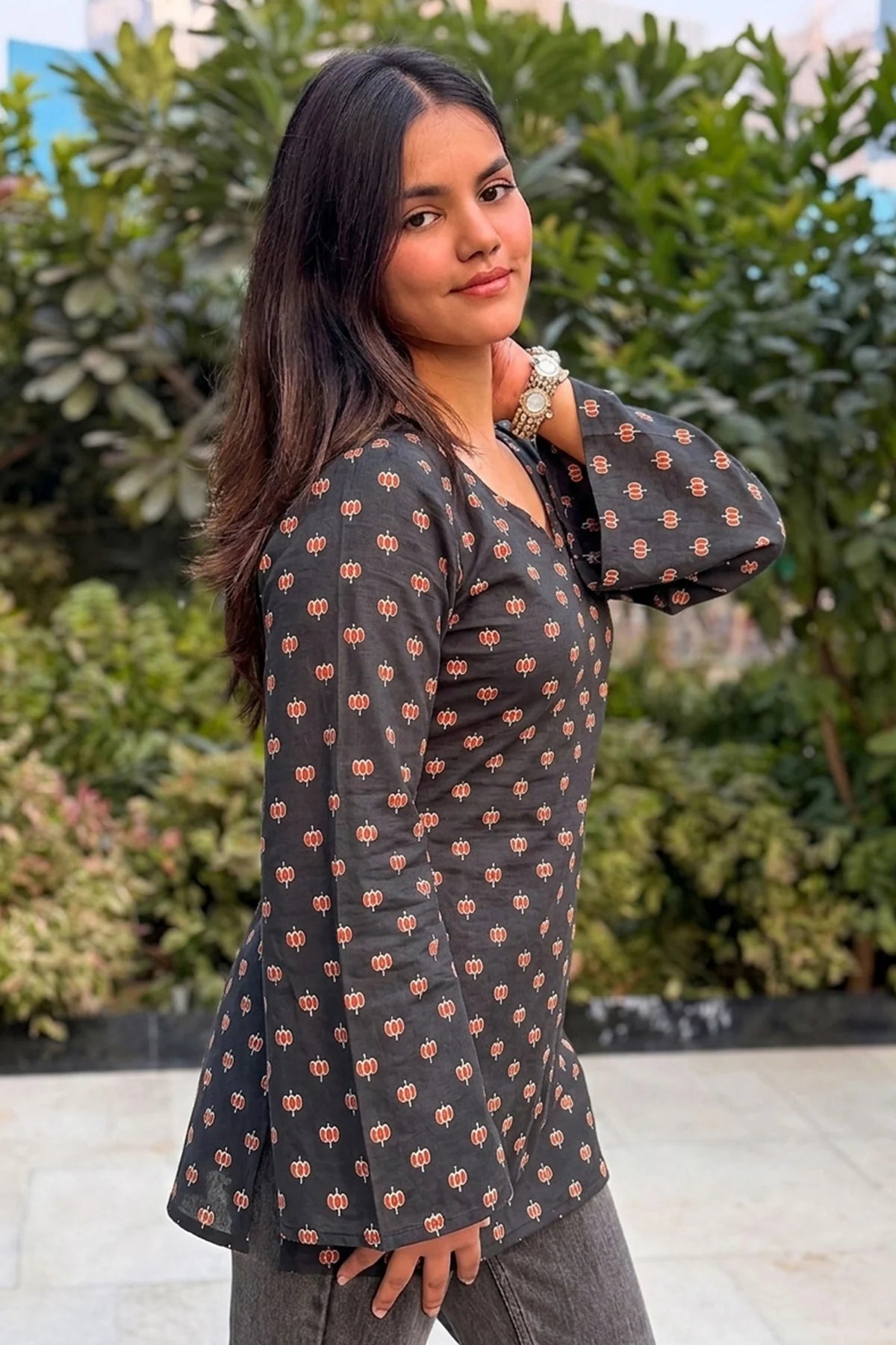 Ayra Block Print Short Kurti // Black