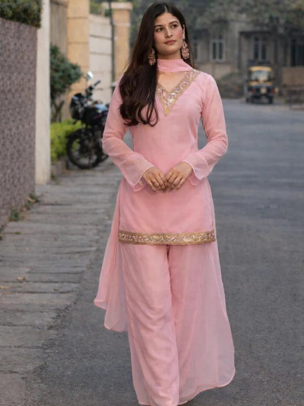 Baby Pink // 3pc Kurta Set with Palazzo & Dupatta
