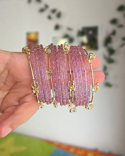 Purple // Rain Drop 12 Bangles + 4 Ghungroo Set