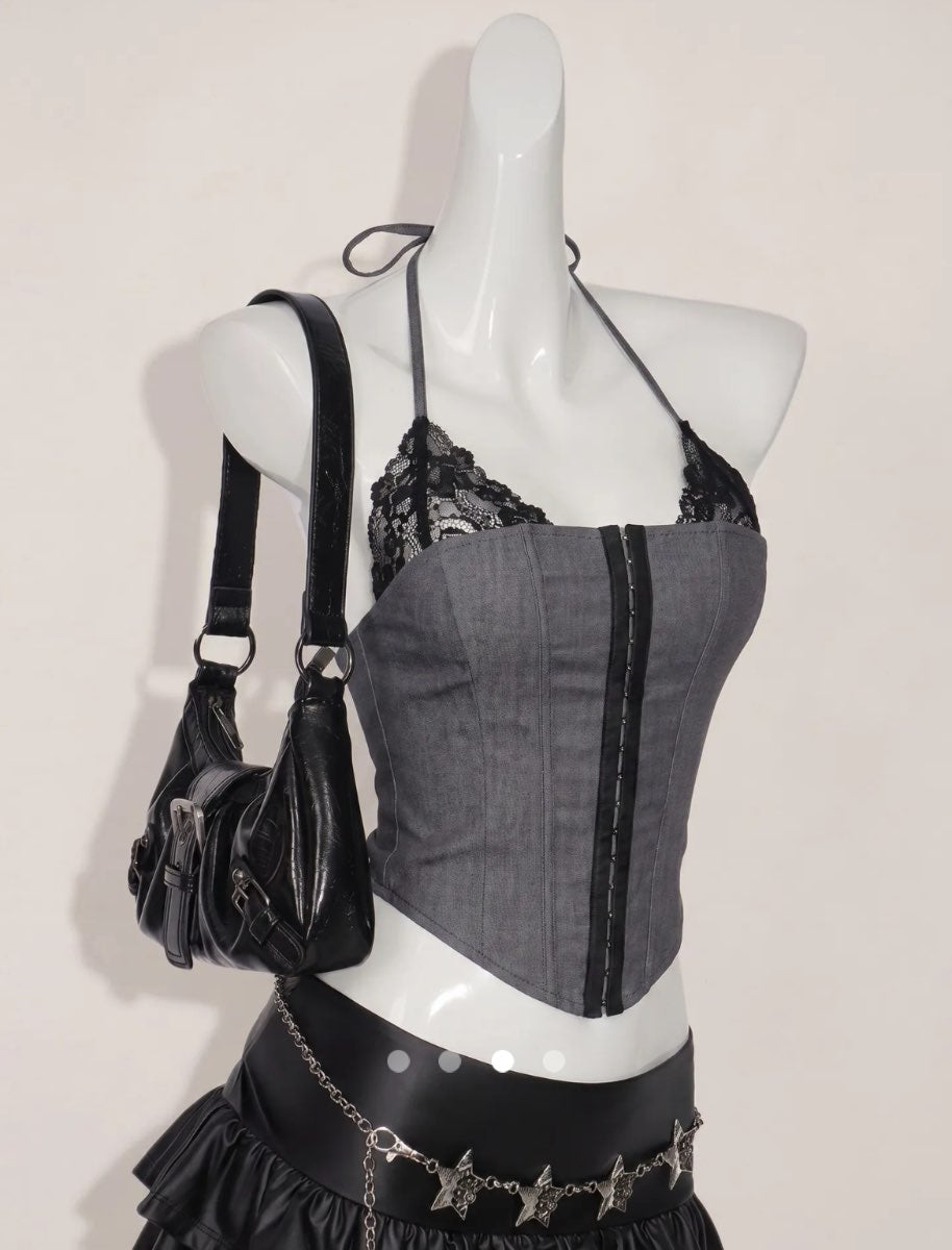 Patchwork Halter Top // Grey