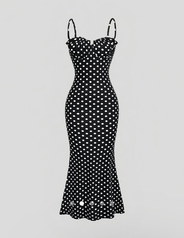Polka Dot Fishtail Dress // Black