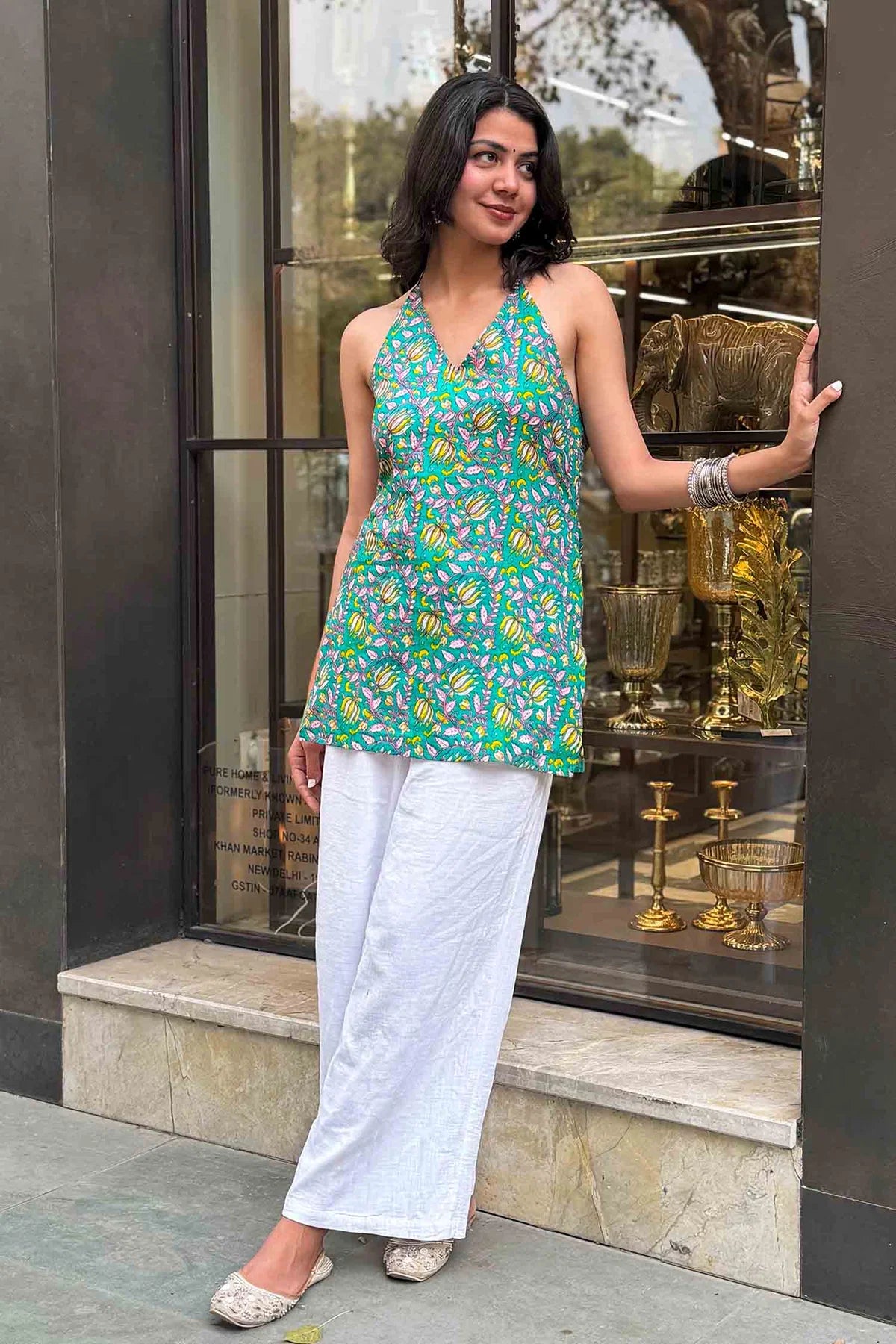 Jalebi Halter Neck Short Kurti // Green