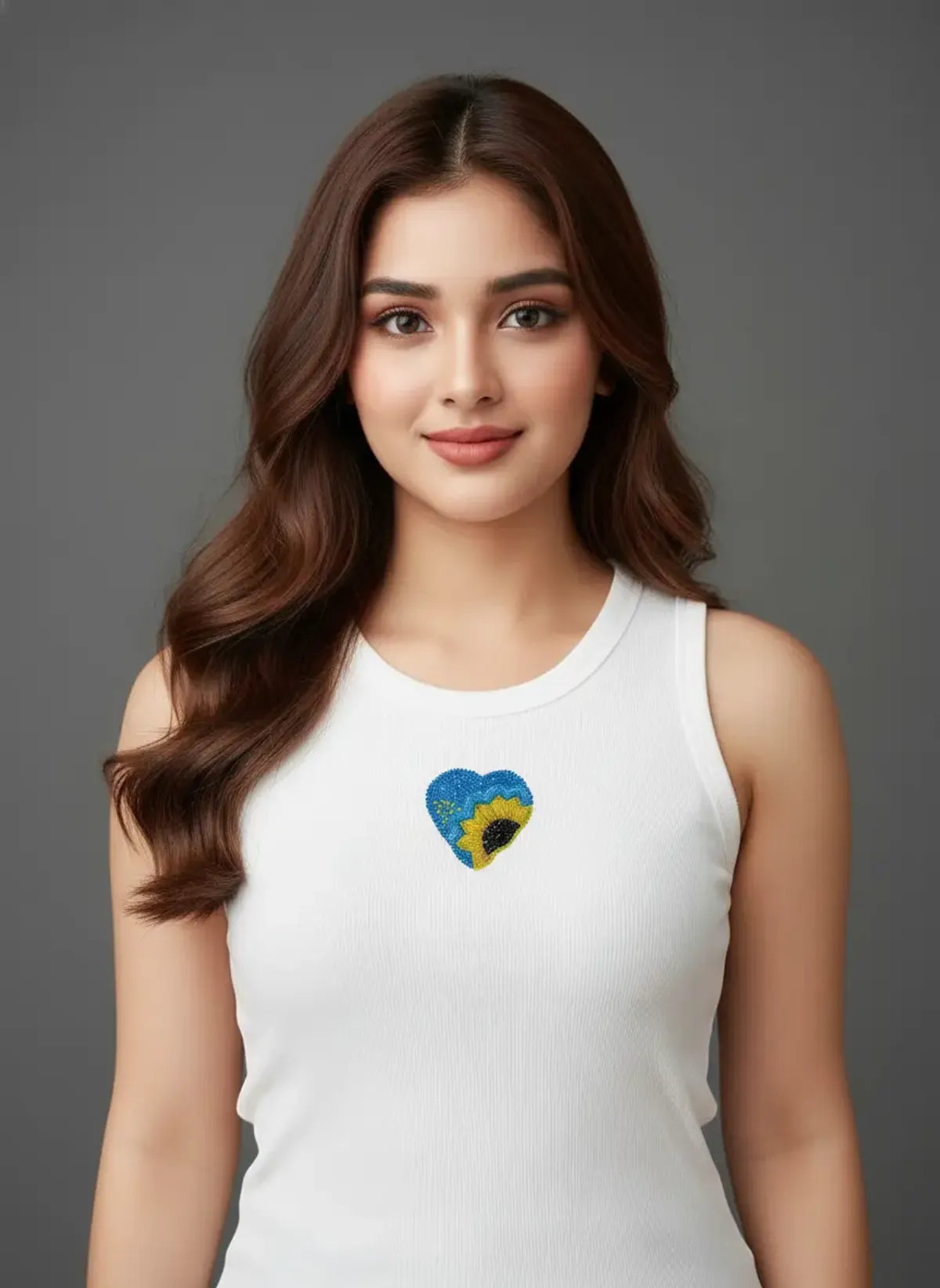 Sunflower Heart Beaded Tank Top // White