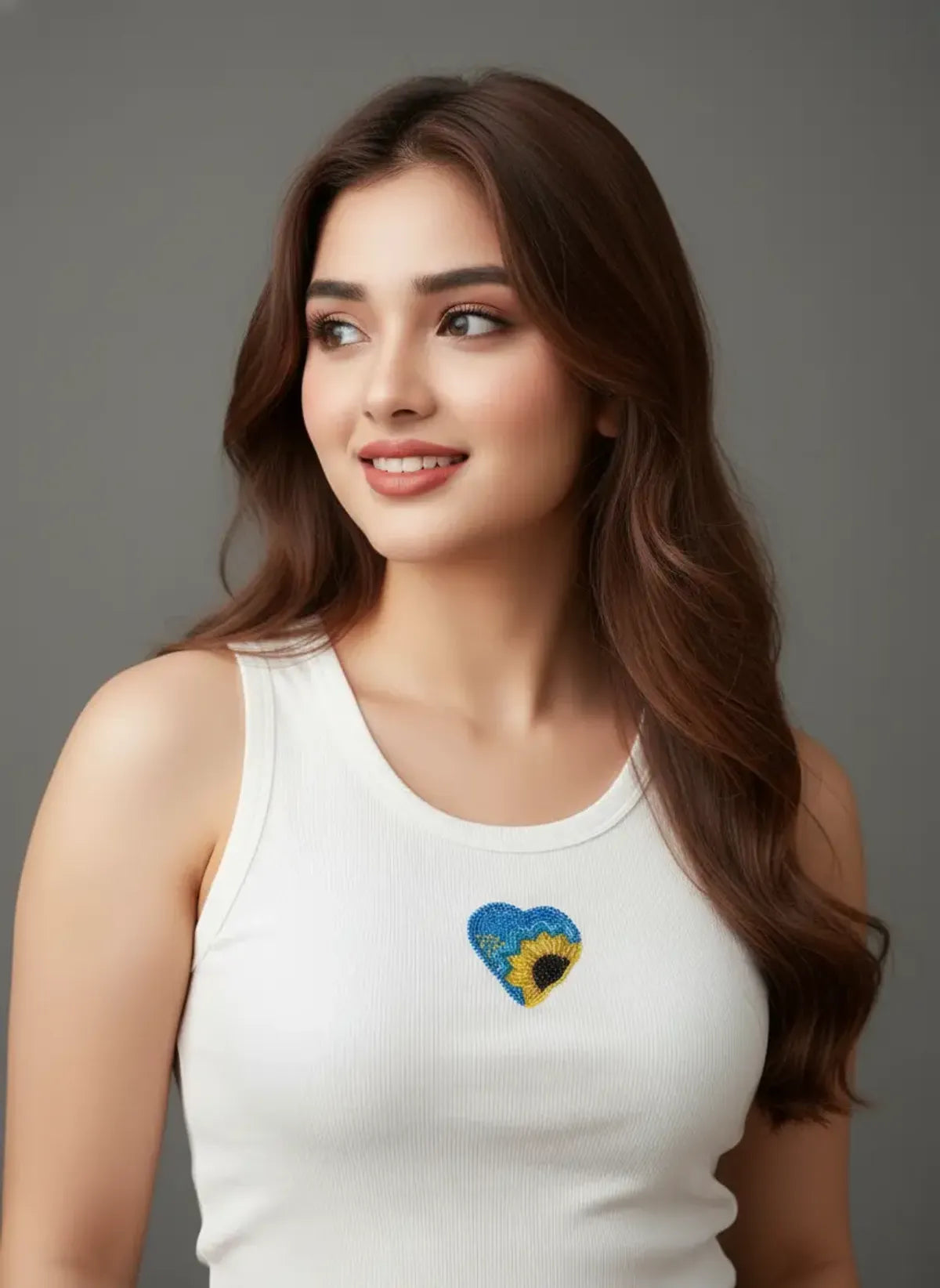 Sunflower Heart Beaded Tank Top // White