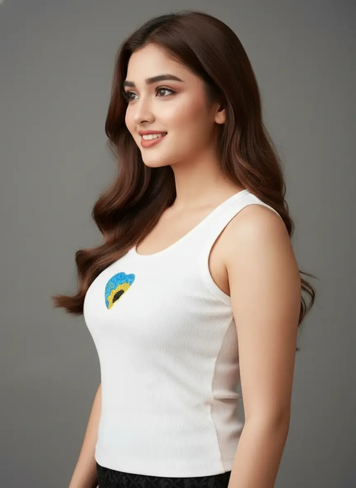 Sunflower Heart Beaded Tank Top // White